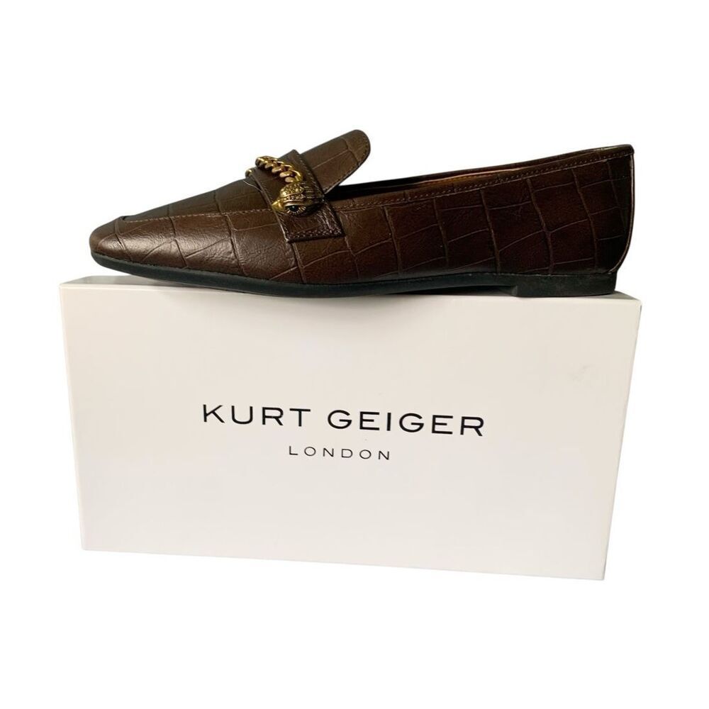 NEW in BOX KURT GEIGER LONDON Camilla Chain Trim brown Leather Loafers SHOES sz